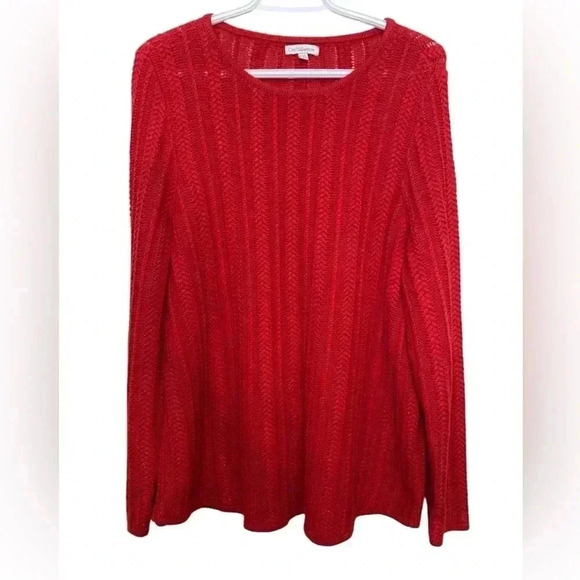 Red Croft & Barrow  Crew Neck Ribbed Sweater w A Bit of Holiday Sparkle - Picture 1 of 7